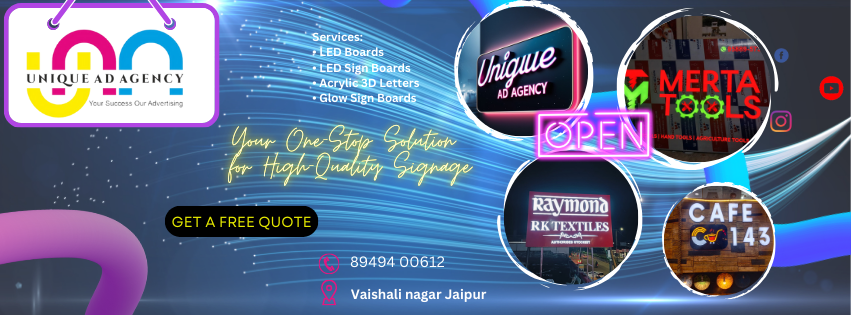 Cover photo of Unique Ad Agency - Neon Led Board - Acrylic 3d letter - Led Sign Board Manufacturer in Jaipur